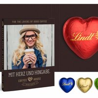 Werbekarte mit Lindt Schokoladen Herz 20g