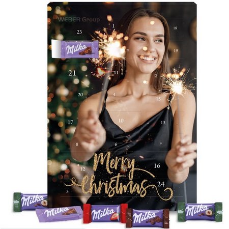 Wand-Adventskalender mit Milka Schokoladen Mix mit eigenem Logo bedrucken