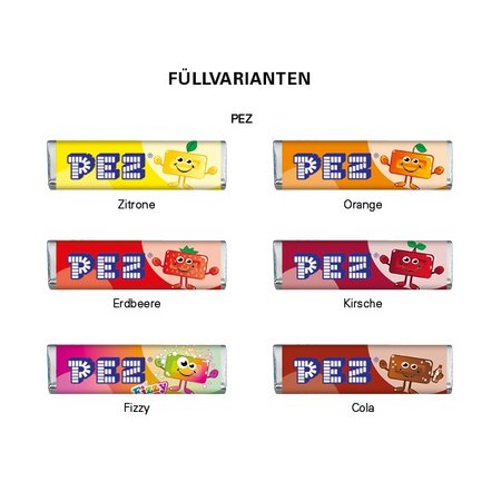 Varianten PEZ Bonbonriegel mit Logo