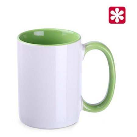 Keramikbecher Evergreen weiß- hellgrün mit eigenem Logo bedrucken