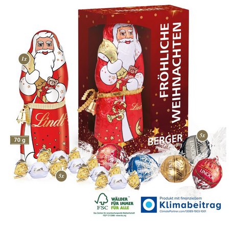 Premium-Präsent mit Lindt Weihnachtsmann mit individuellem Logo