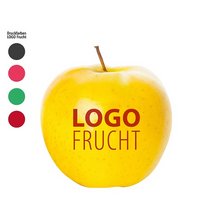 LogoApfel gelb mit Werbedruck und Logo