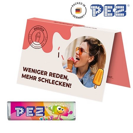 Werbekarte Visitenkartenformat PEZ mit Logo