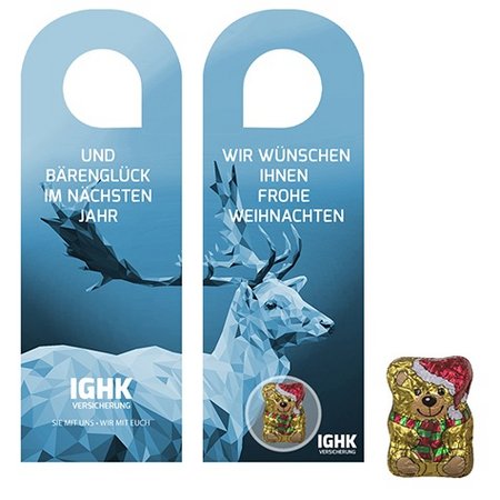 Schoko-Weihnachtsbärchen ca. 7g Türhänger mit Logo