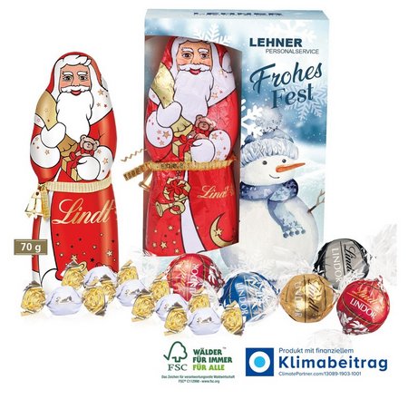 Premium-Präsent mit Lindt Weihnachtsmann mit Logo