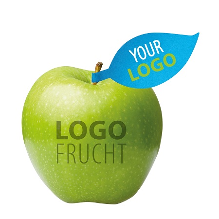 Apfel grün mit Logo und Apfelblatt 4c