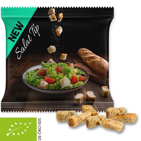 Bio Kräuter Croutons 10g in Maxi-Tüte mit bedrucktem Logo