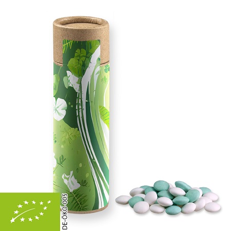 Bio Mint Schokolinsen 30g Kraftpapierrolle mit Logo