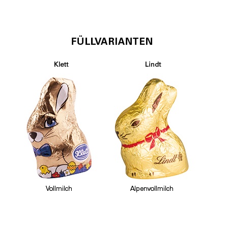 Füllvarianten Geschenkbox Mini Hasenohren Klett Osterhase mit Logo