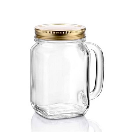 Glasbecher Country Jar gold mit Deckel mit Logo