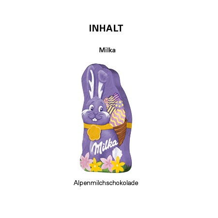 Inhalt Werbekarte Visitenkartenformat Milka Mini Schmunzelhase mit Logo