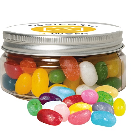 Jelly Beans sauer Mix 80g in Mini Sweet Dose mit Logo