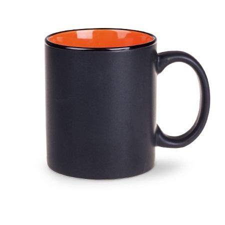 Keramikbecher Tomek Supreme schwarz/orange mit eigener Werbung