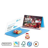 Werbekarte Schoko Weihnachtsmann Fairtrade mit individuellen Druck als Werbemittel